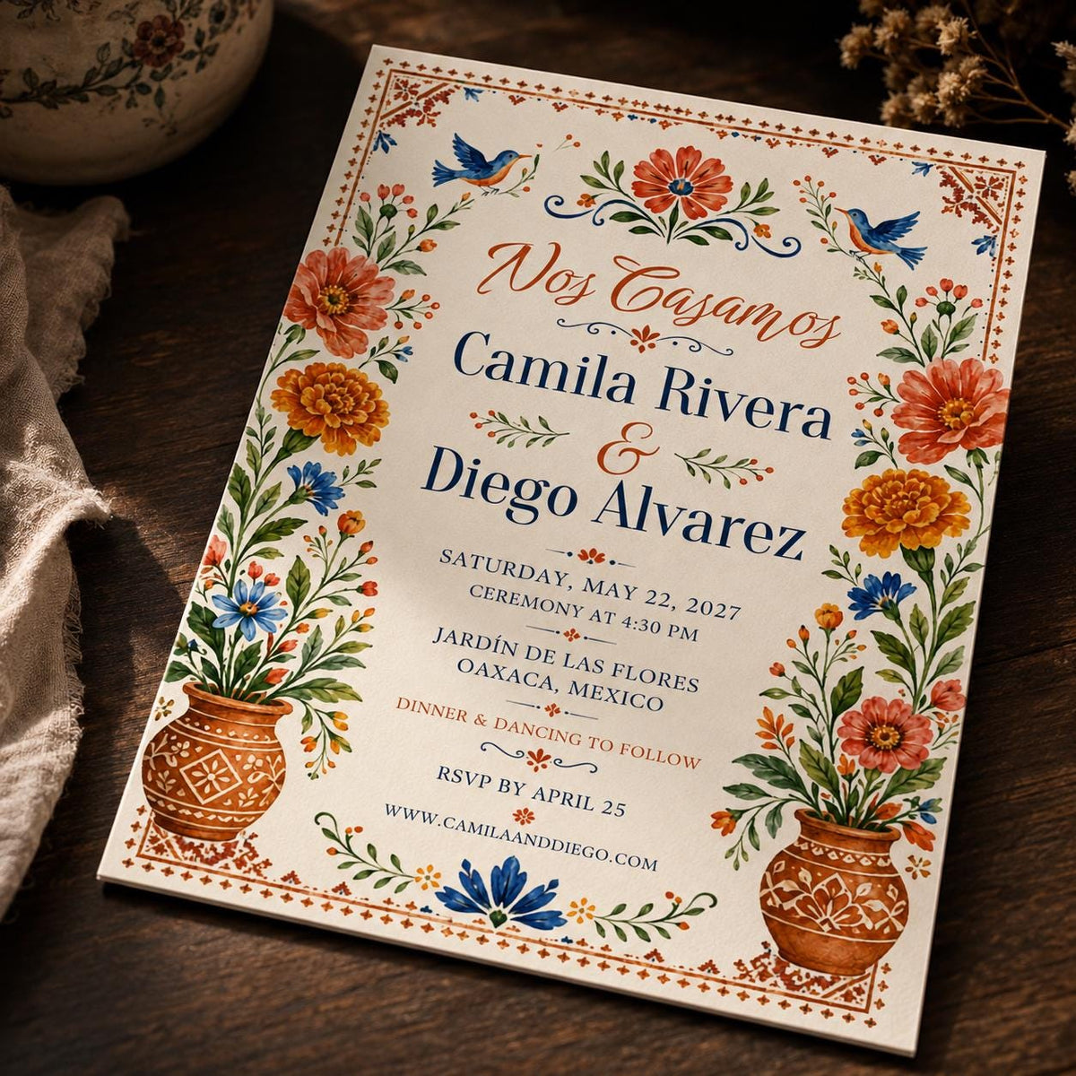 Colorful Floral Mexican Wedding Invitation — wedding stationery by VoltBy