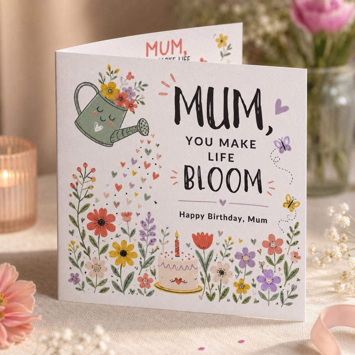 Colorful Floral Mum Birthday Greeting Card — birthday party stationery by VoltBy