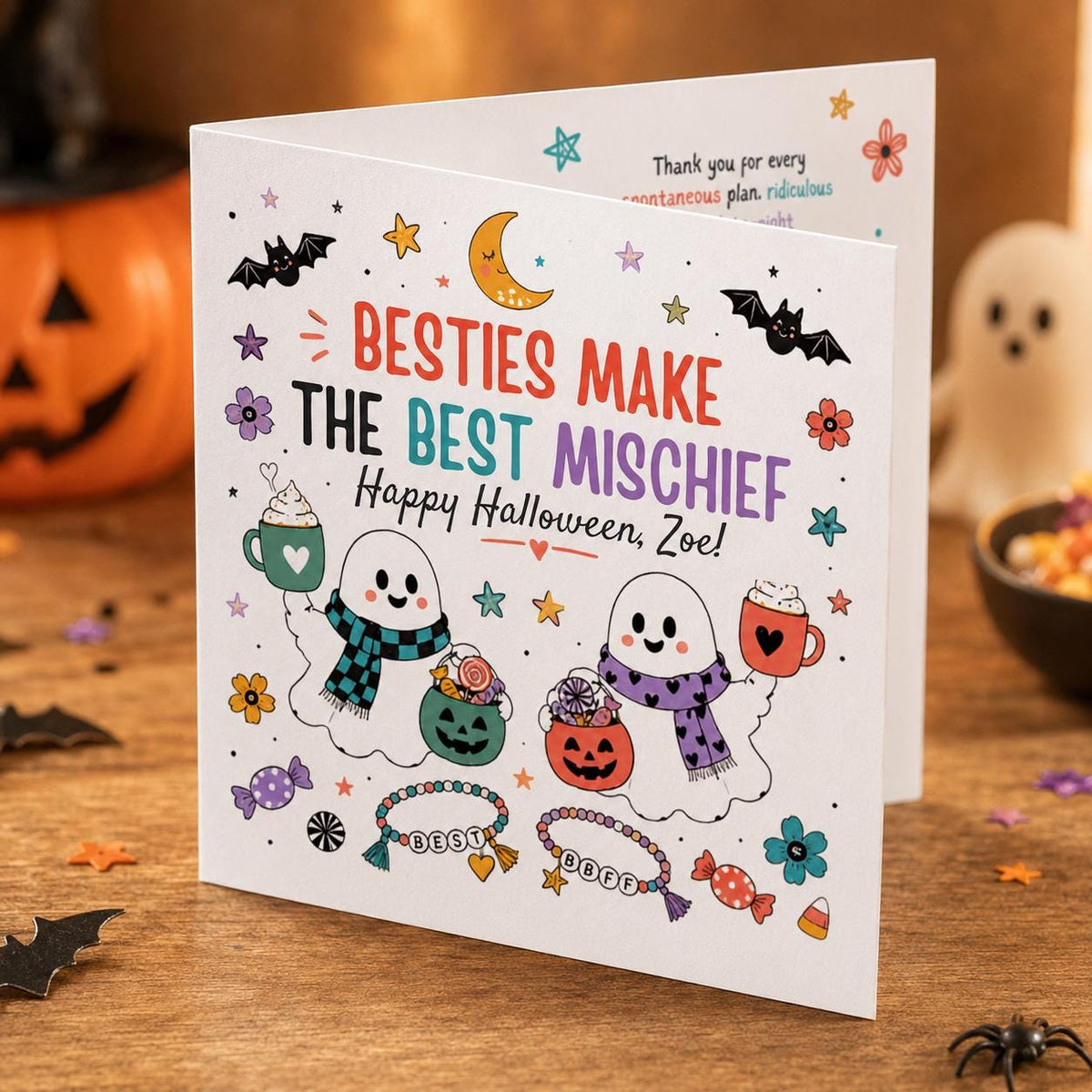 Colorful Halloween Greeting Card for Best Friend — digital greeting card, instant download
