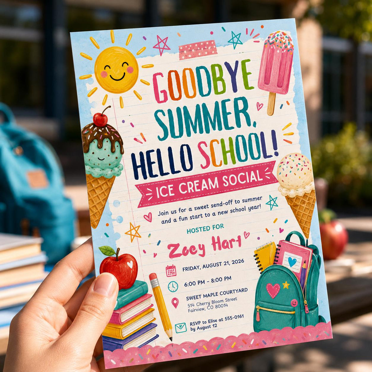 Colorful Ice Cream Social Invitation — back-to-school event stationery by VoltBy