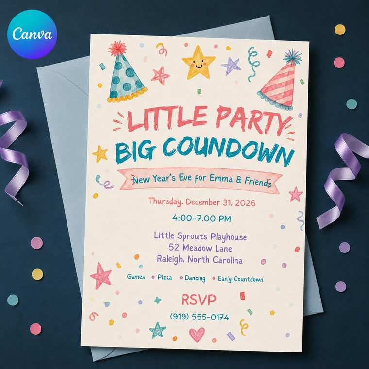 Colorful Kids New Year's Eve Invitation