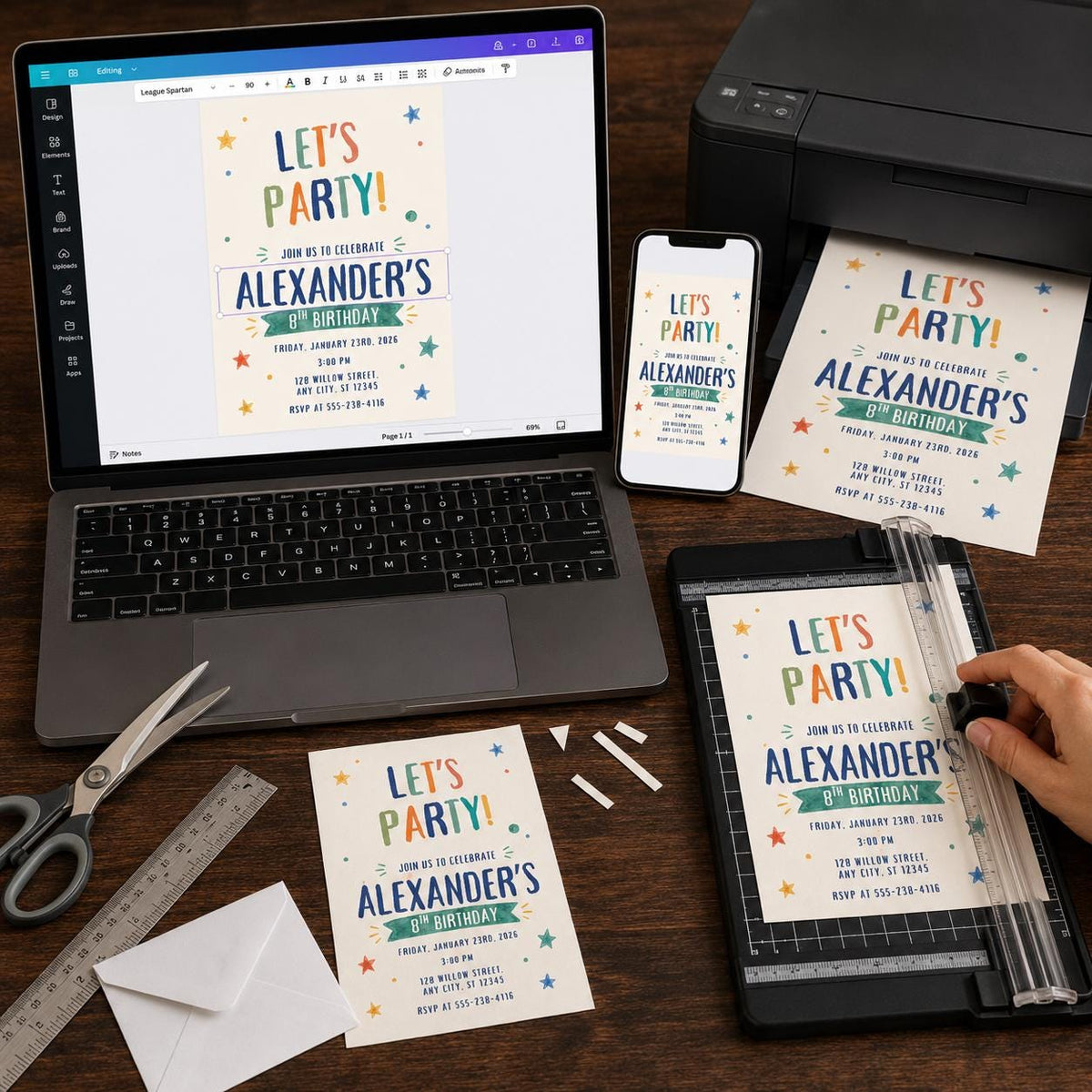 Colorful Let's Party Design 8th Birthday Invitation for Girls — 8th birthday party stationery by VoltBy
