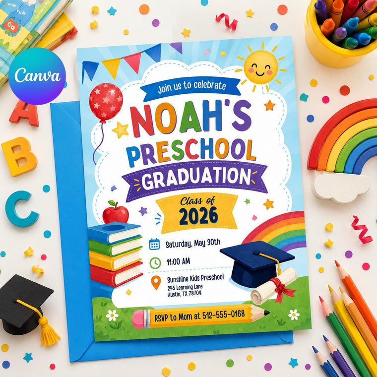 Colorful Preschool Graduation Invitation