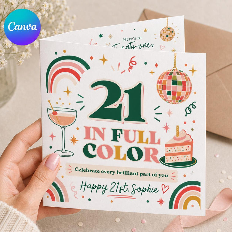 Colorful Retro 21st Birthday Greeting Card for Her