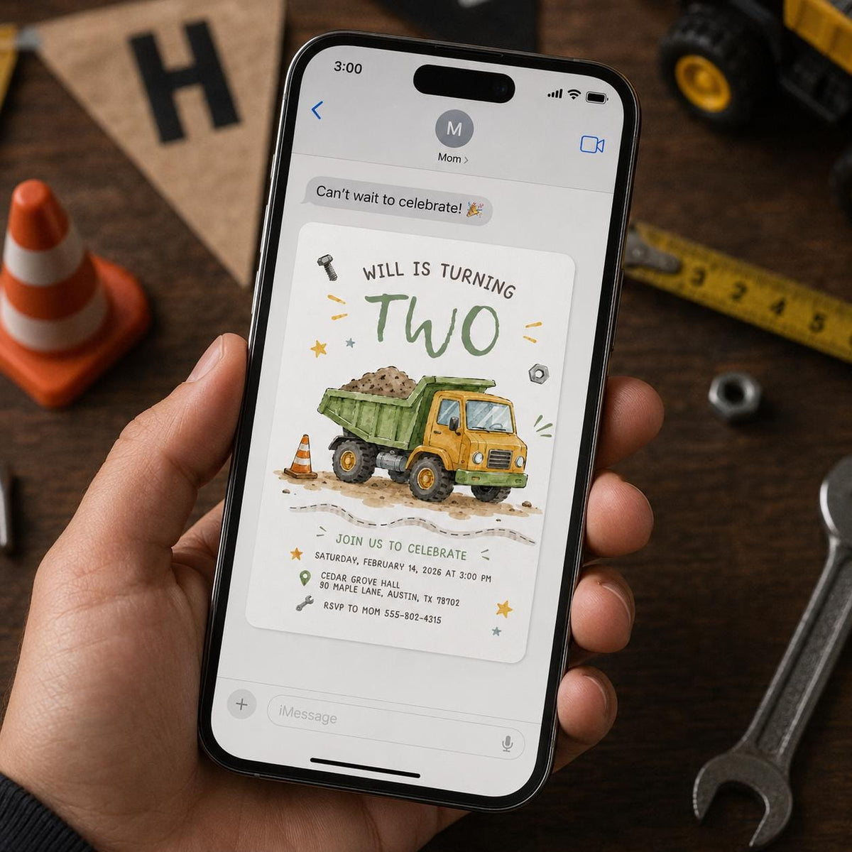 Construction Dump Truck 2nd Birthday Invitation for Boys — 2nd birthday party stationery by VoltBy