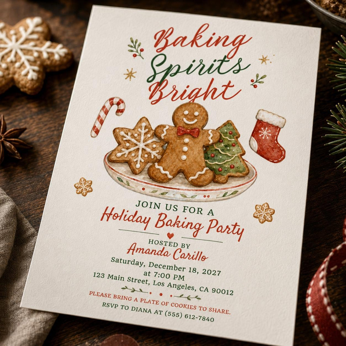 Cookie Christmas Baking Party Invitation — Christmas celebration stationery by VoltBy