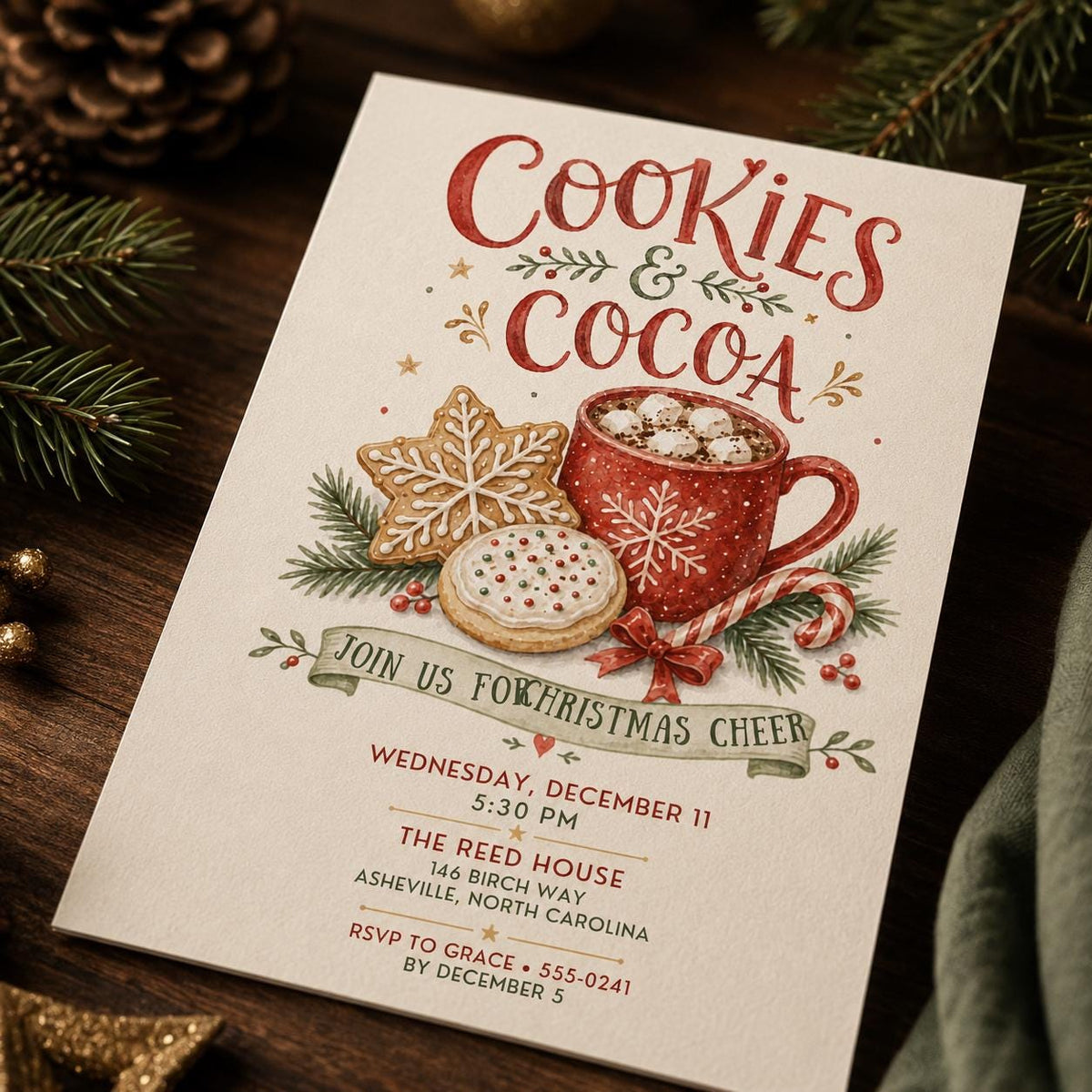 Cookies and Cocoa Christmas Invitation — digital invitation, instant download