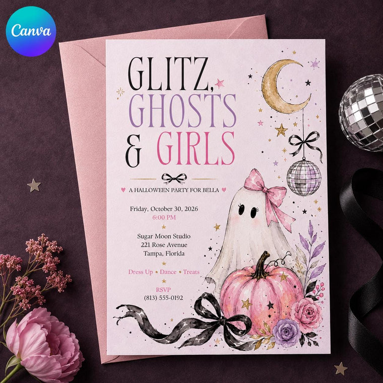 Coquette Disco Pink Halloween Party Invitation for Girls