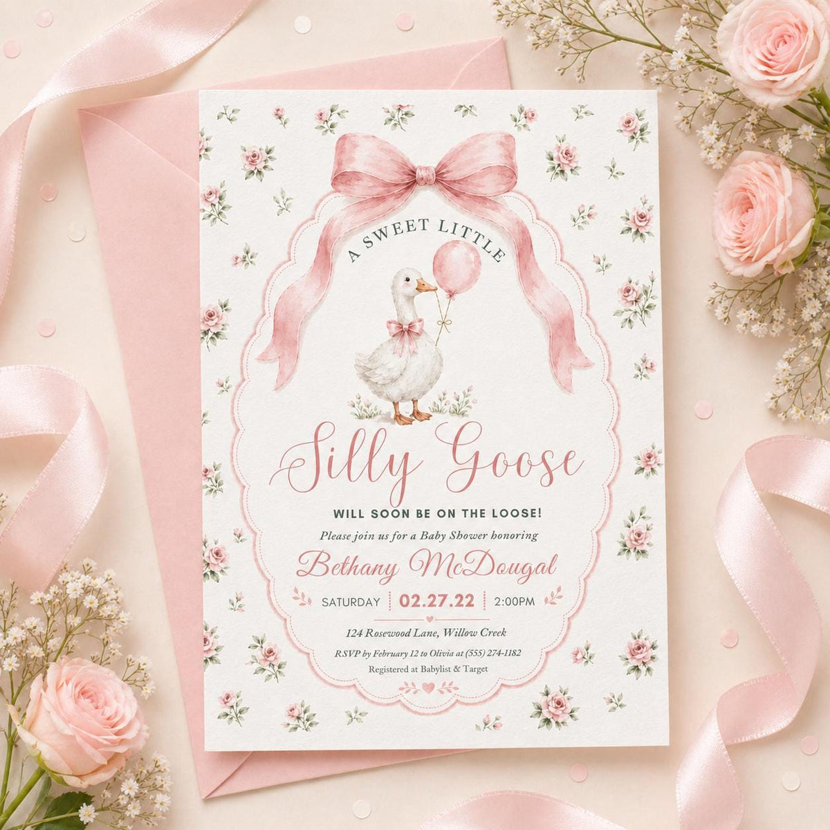 Coquette Silly Goose Baby Shower Invitation — design view 4