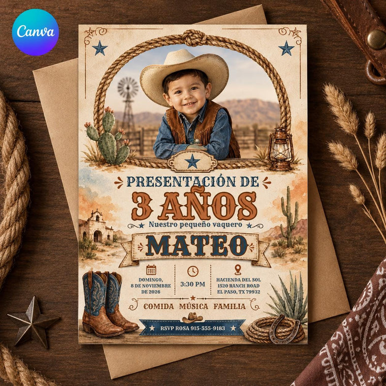 Cowboy 3rd Birthday Invitation Spanish