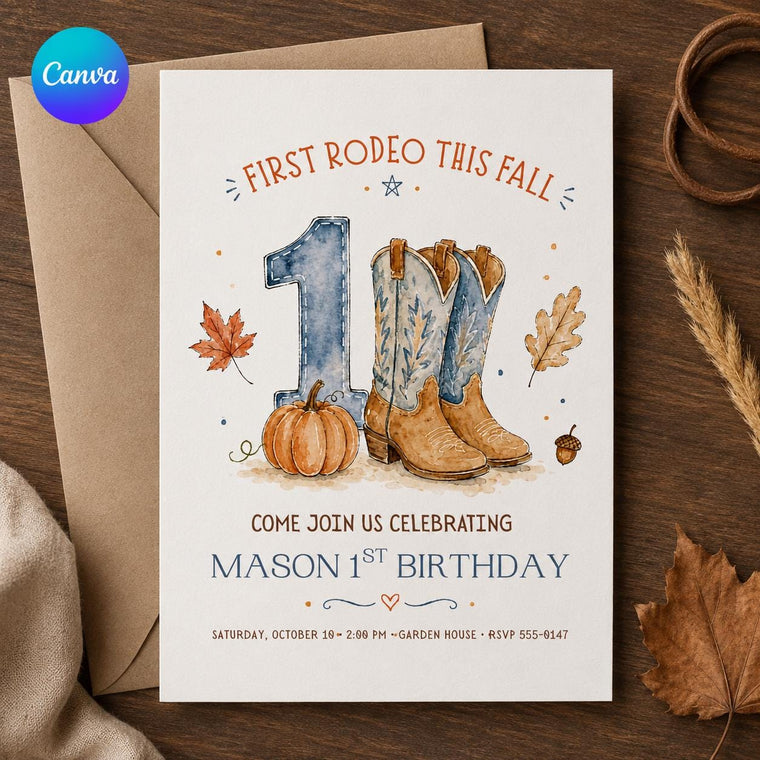 Cowboy First Rodeo 1st Birthday Invitation