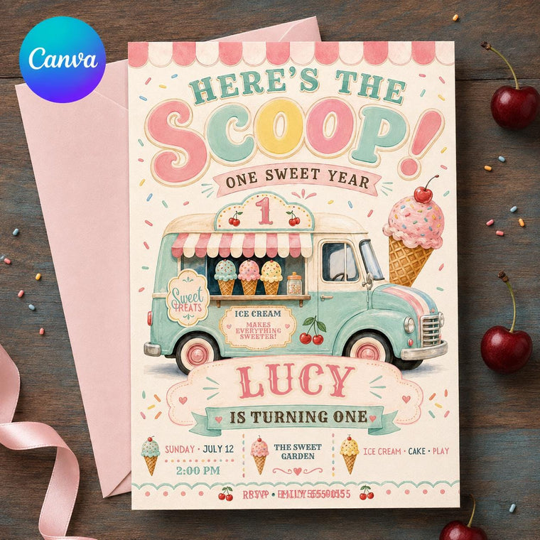 Cream Pastel 1st Birthday Invitation