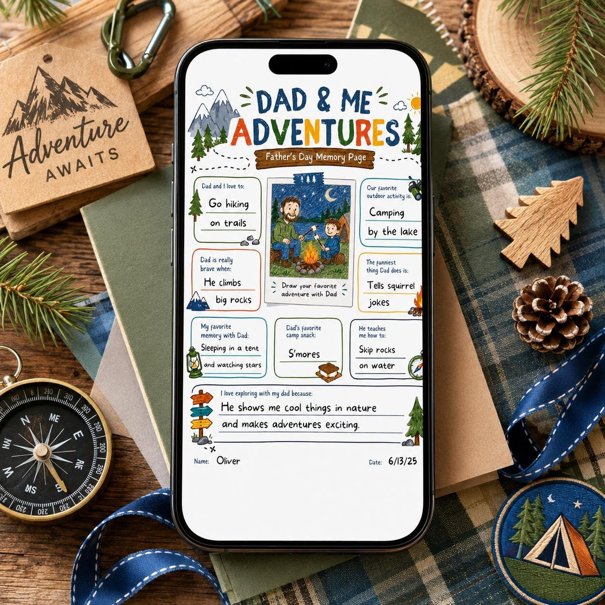 Dad and Me Adventures Camping Memory Page — digital keepsake printable, instant download
