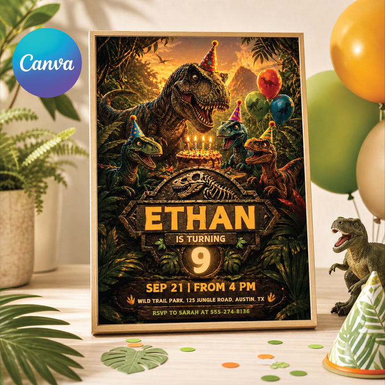 Dinosaur Birthday Invitation: T-Rex Jungle Party