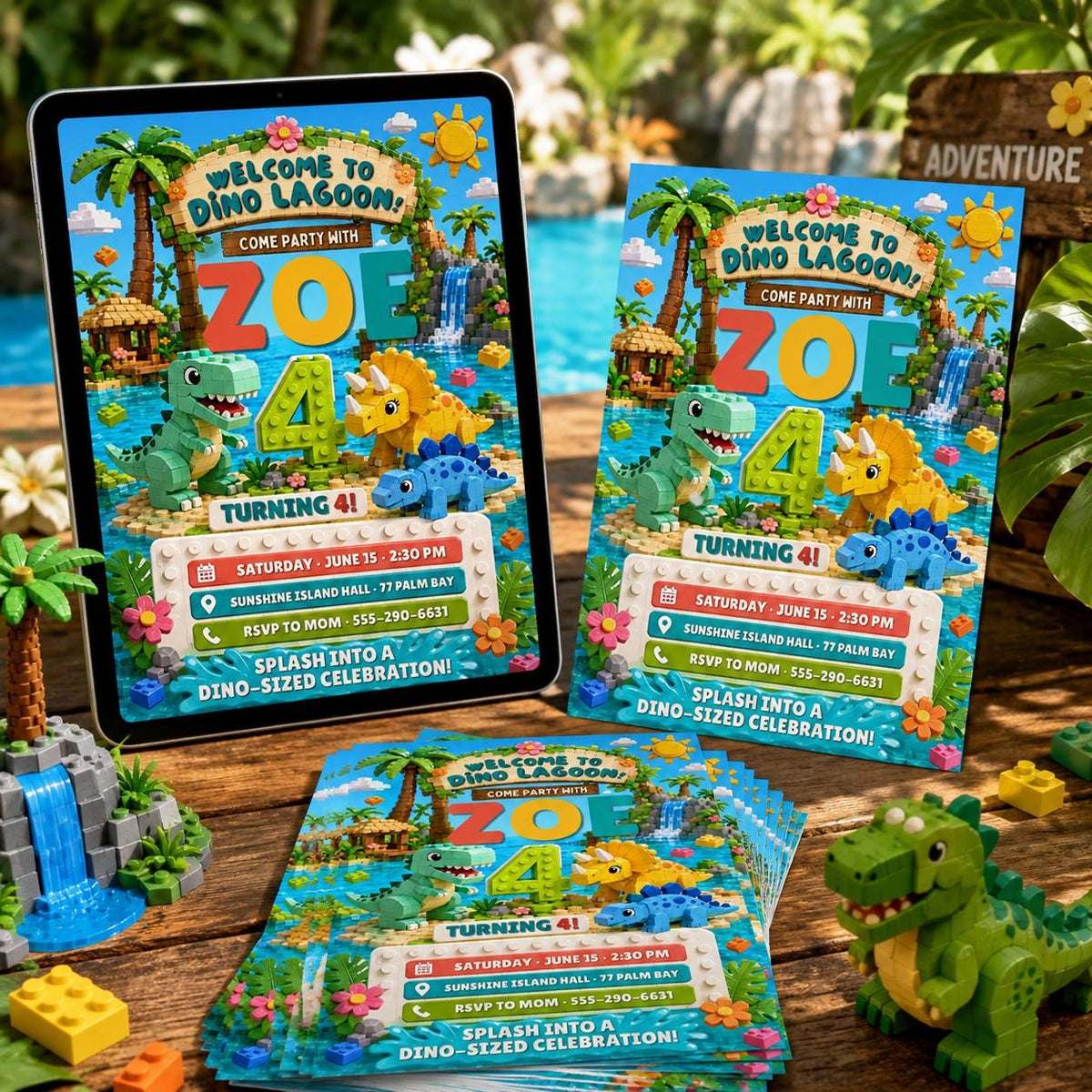 Dinosaur Dino Lagoon Birthday Invitation — digital invitation, instant download