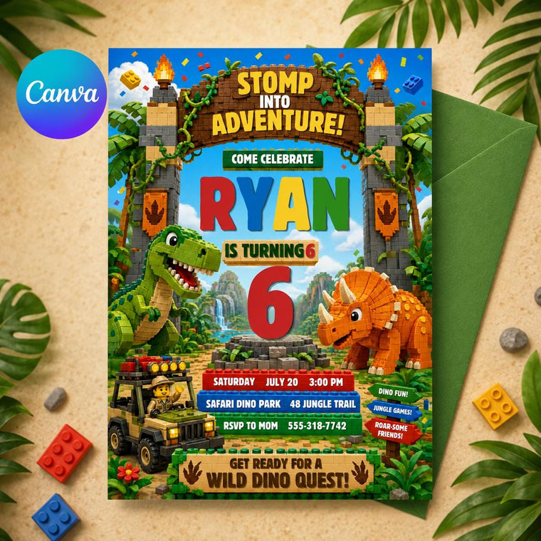 Dinosaur Wild Dino Adventure Birthday Invitation for Boys