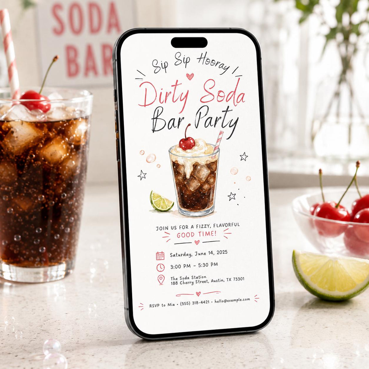 Dirty Soda Birthday Invitation for Girls — birthday party stationery by VoltBy