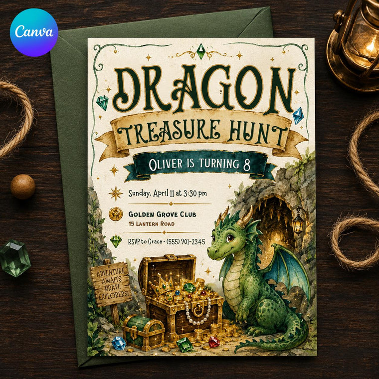 Dragon Treasure Hunt 8th Birthday Invitation