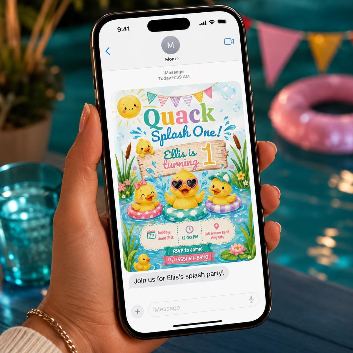 Duck First Birthday Invitation — digital invitation, instant download