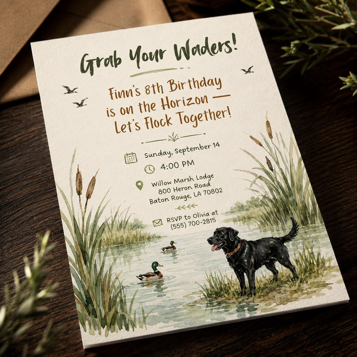 Duck Hunting 8th Birthday Invitation for Boys — 8th birthday party stationery by VoltBy
