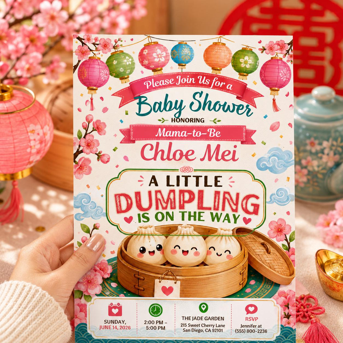 Dumpling Baby Shower Invitation: A Little Dumpling Is on the Way — baby shower stationery by VoltBy