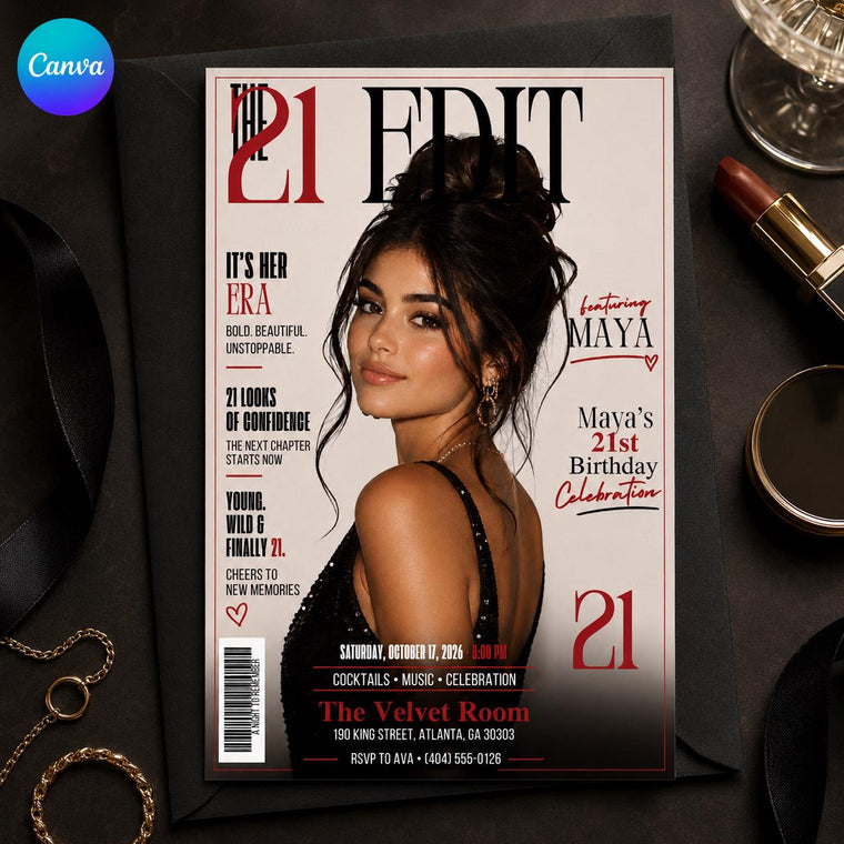 Editorial 21st Birthday Magazine Invitation