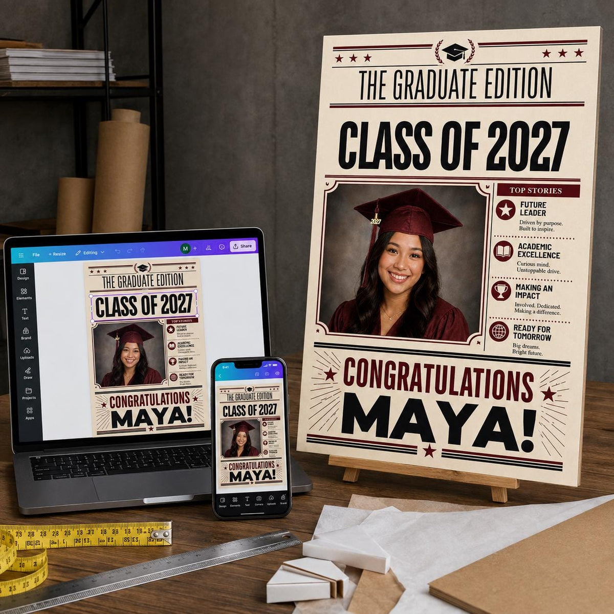 Editorial Graduation Welcome Sign Class of 2027 — digital welcome sign, instant download