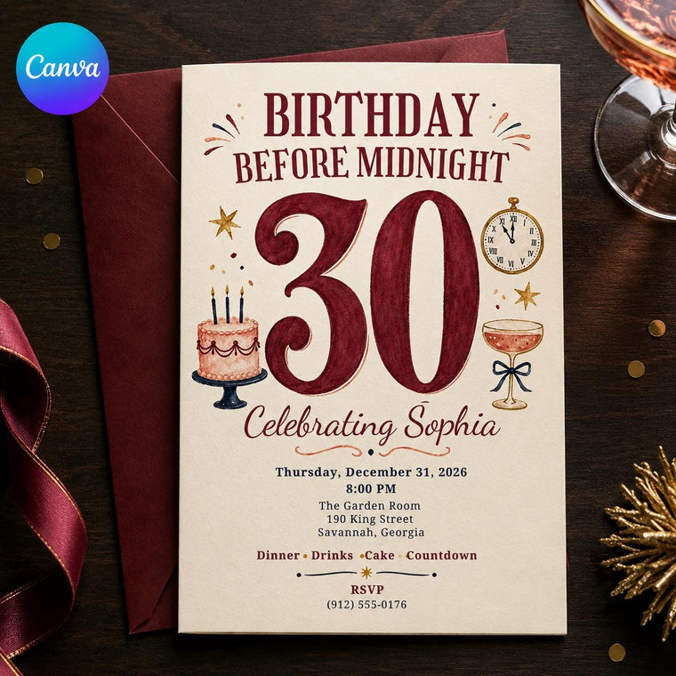 Elegant 30th Birthday Invitation New Years Eve