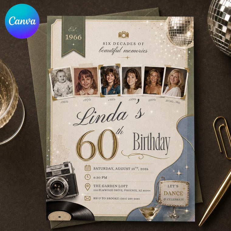 Elegant 60th Birthday Photo Invitation