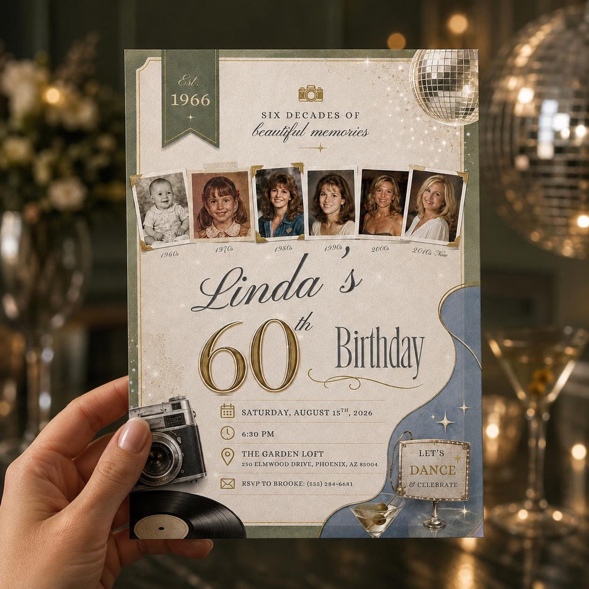 Elegant 60th Birthday Photo Invitation — 60th birthday party stationery by VoltBy