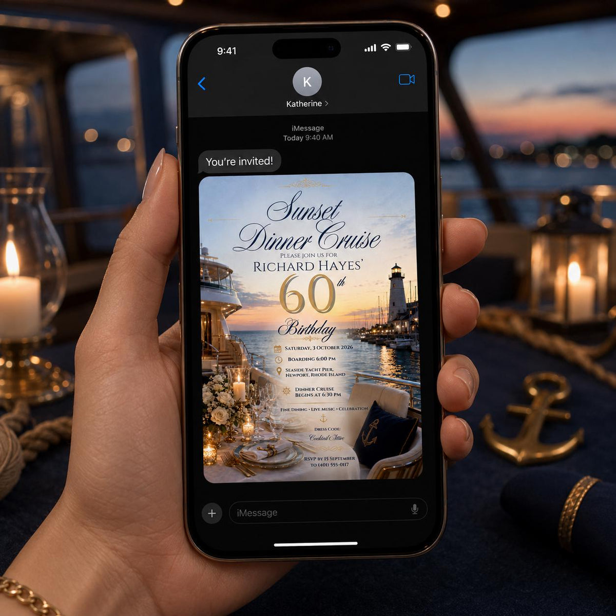 Elegant 60th Birthday Yacht Invitation — digital invitation, instant download