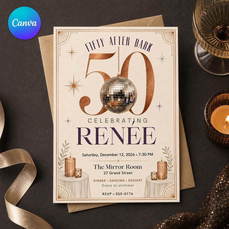 Elegant Art Deco 50th Birthday Invitation