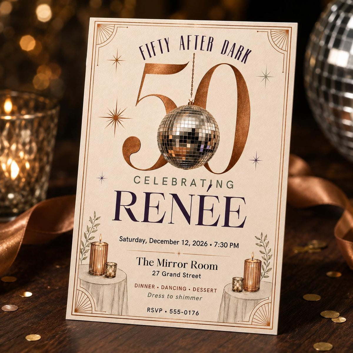 Elegant Art Deco 50th Birthday Invitation — digital invitation, instant download
