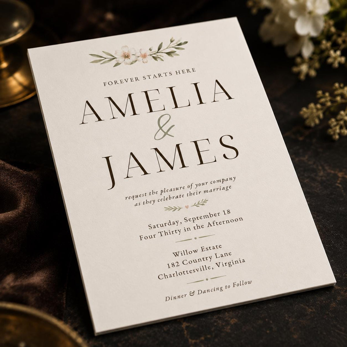 Elegant Botanical Minimalist Wedding Invitation — digital invitation, instant download