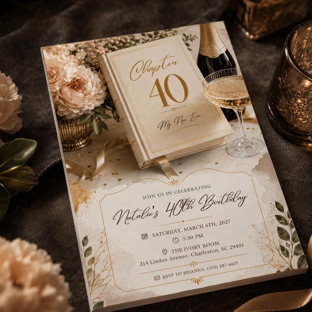 Elegant Chapter 40 40th Birthday Invitation — digital invitation, instant download
