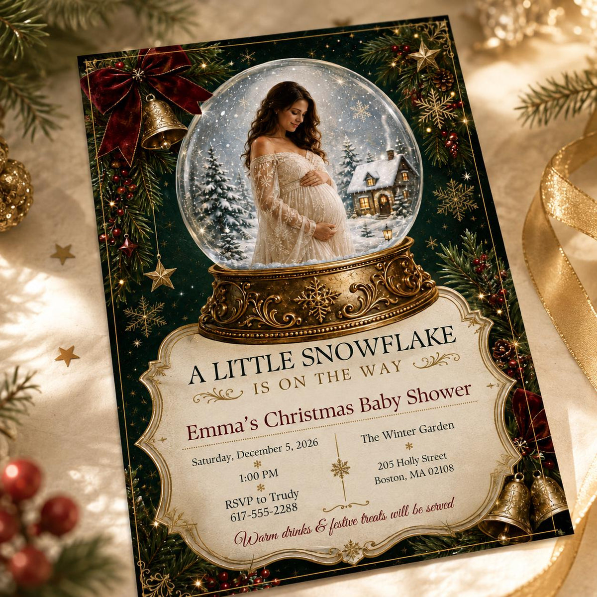 Elegant Christmas Baby Shower Invitation — digital invitation, instant download