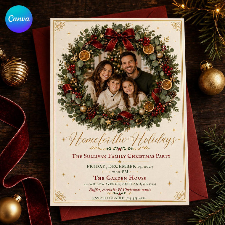 Elegant Family Christmas Party Invitation