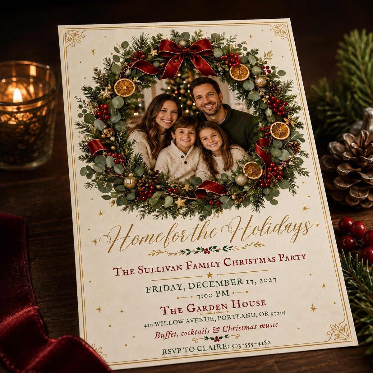 Elegant Family Christmas Party Invitation — Christmas celebration stationery by VoltBy