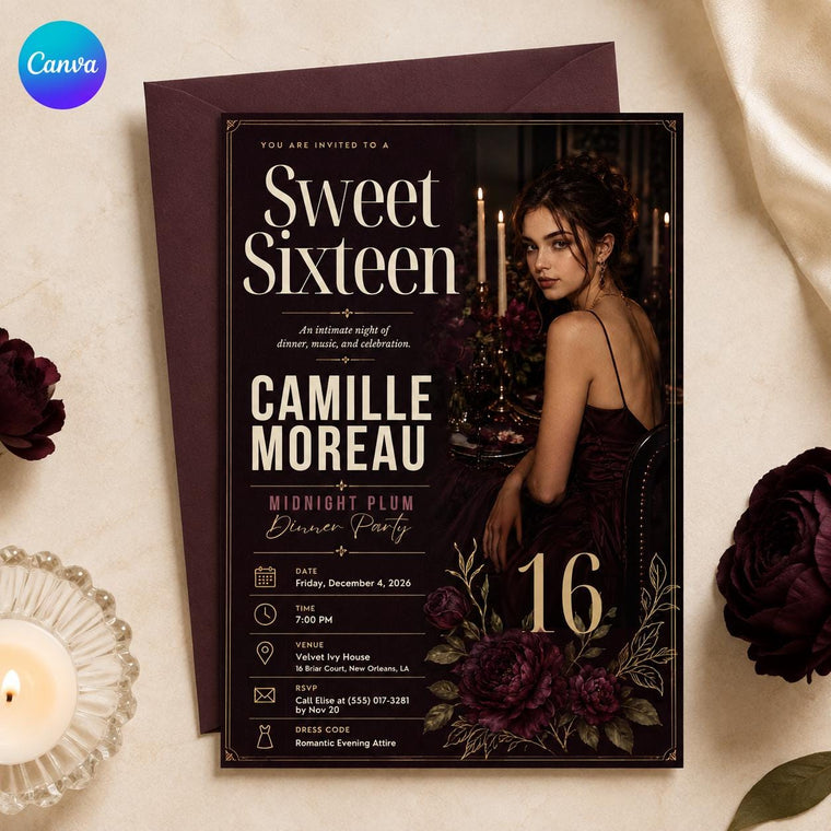 Elegant Floral Sweet 16 Dinner Invitation