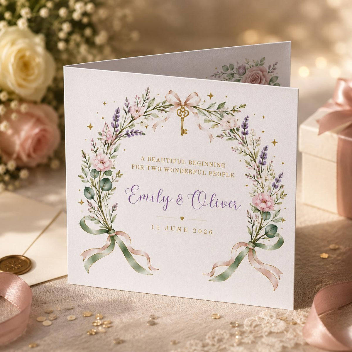 Elegant Floral Wedding Greeting Card for Couple — wedding stationery by VoltBy