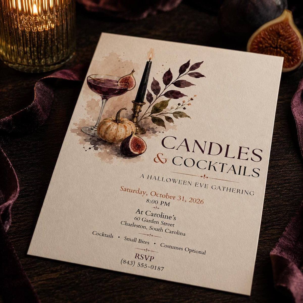 Elegant Gothic Halloween Cocktail Party Invitation — Halloween party stationery by VoltBy