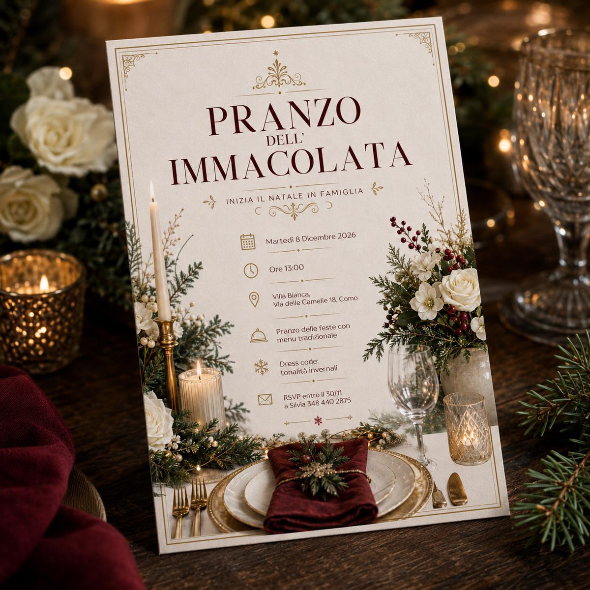 Elegant Italian Immacolata Lunch Invitation — Christmas celebration stationery by VoltBy
