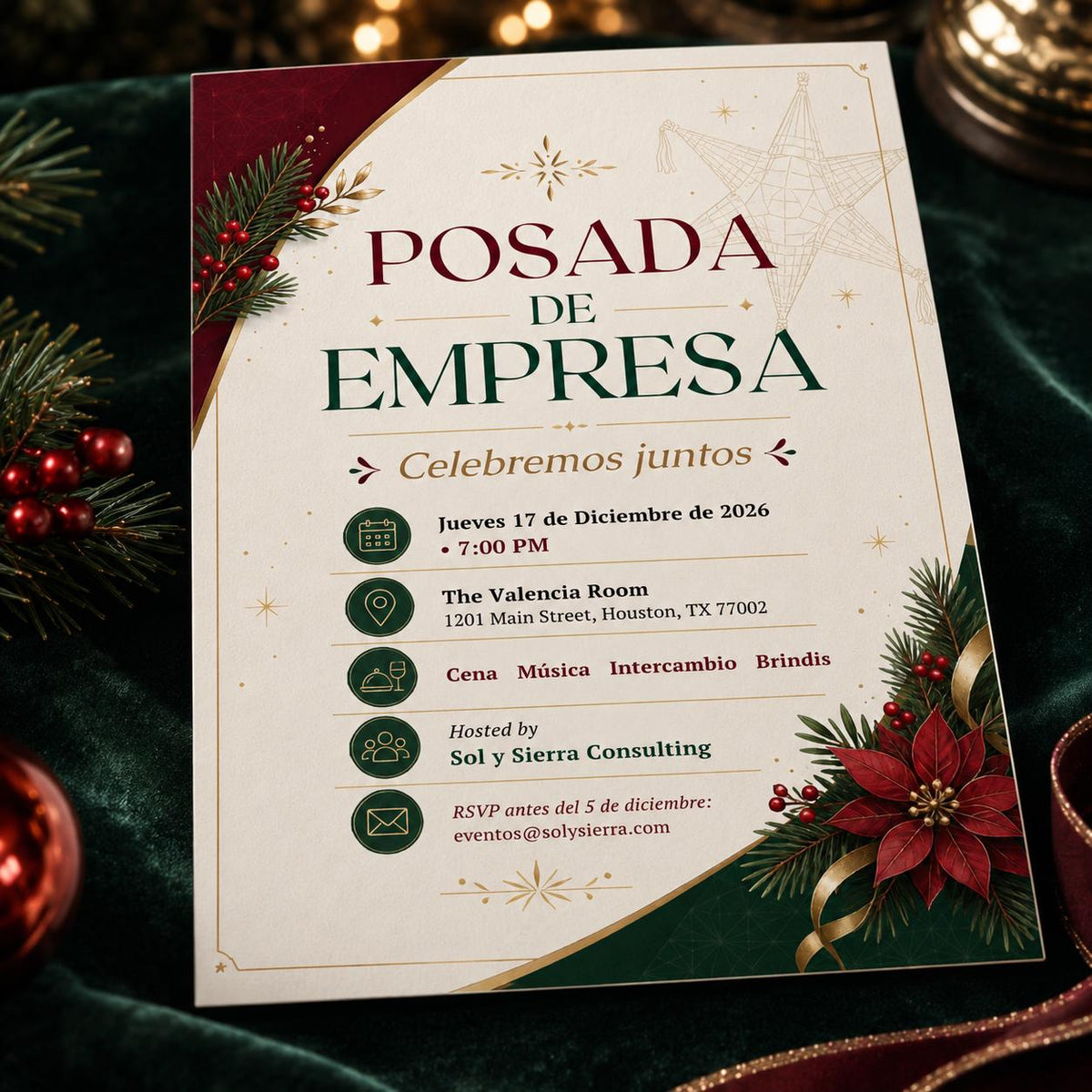 Elegant Posada Navideña Invitation — digital invitation, instant download