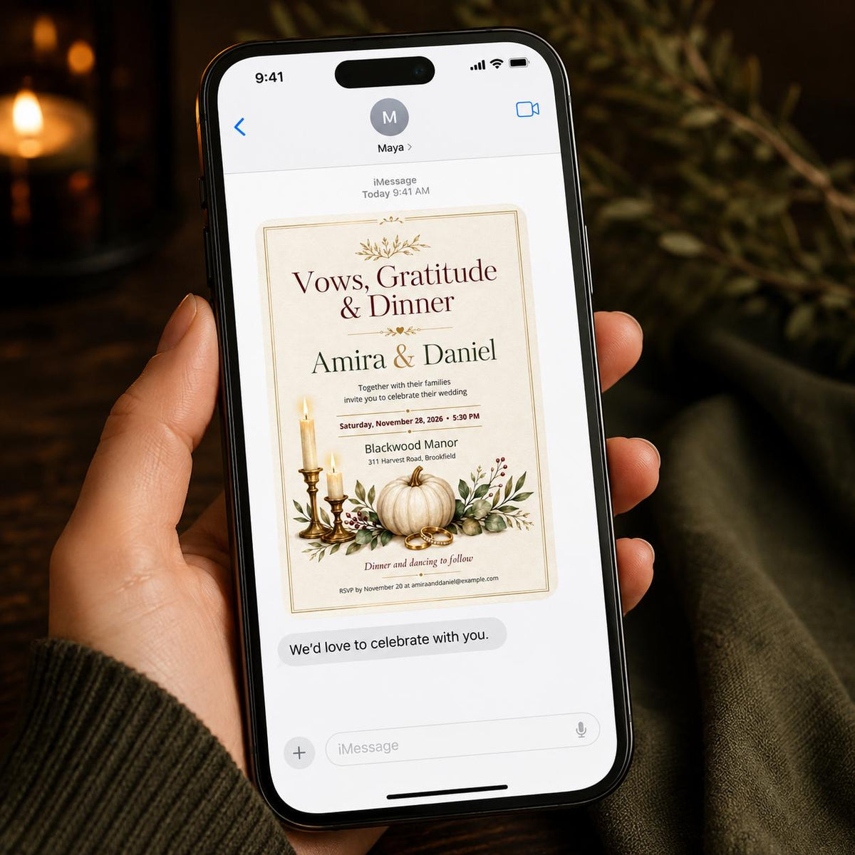 Elegant Rustic Fall Wedding Invitation: Thanksgiving Pumpkin Wedding Dinner — wedding stationery by VoltBy