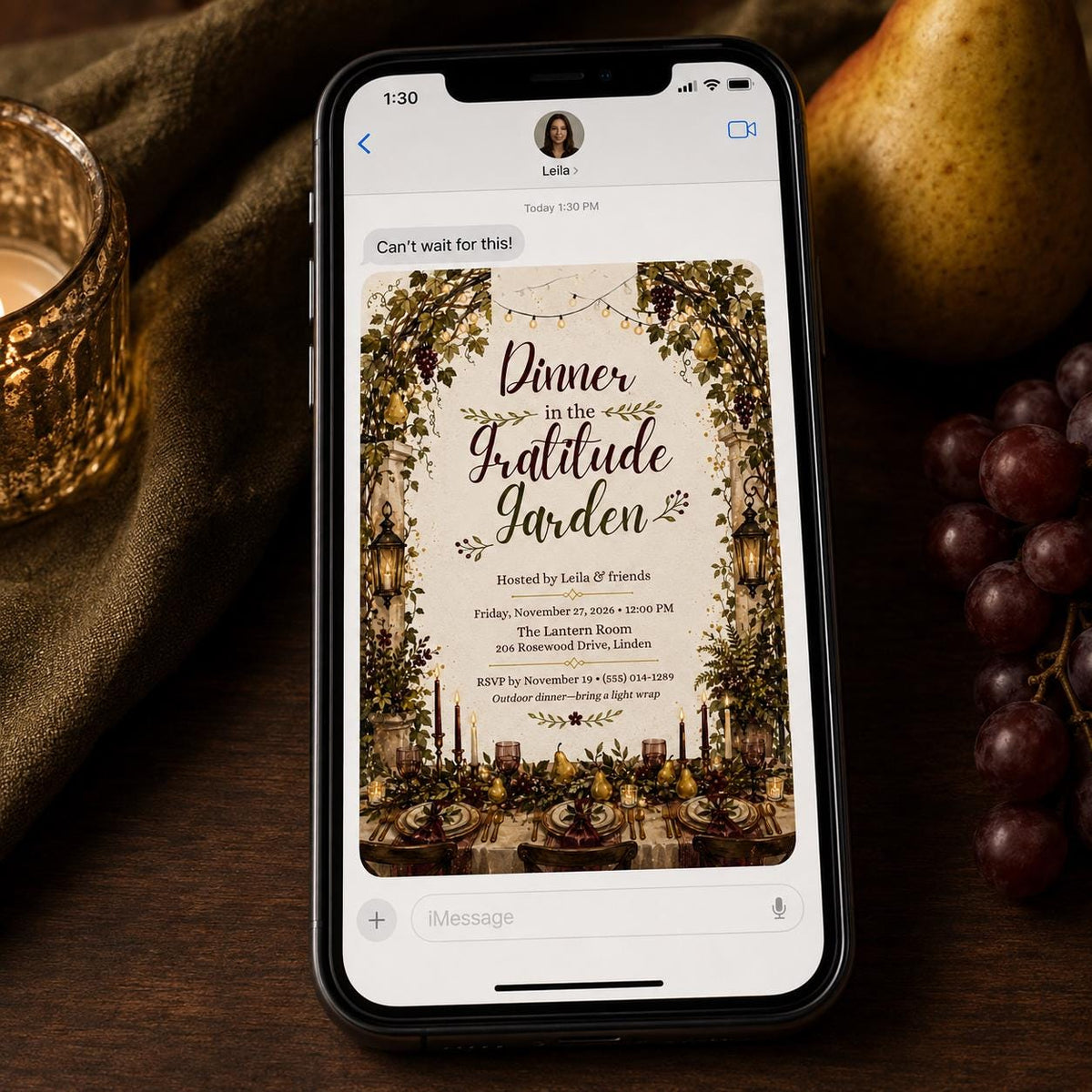 Elegant Thanksgiving Dinner Invitation — digital invitation, instant download