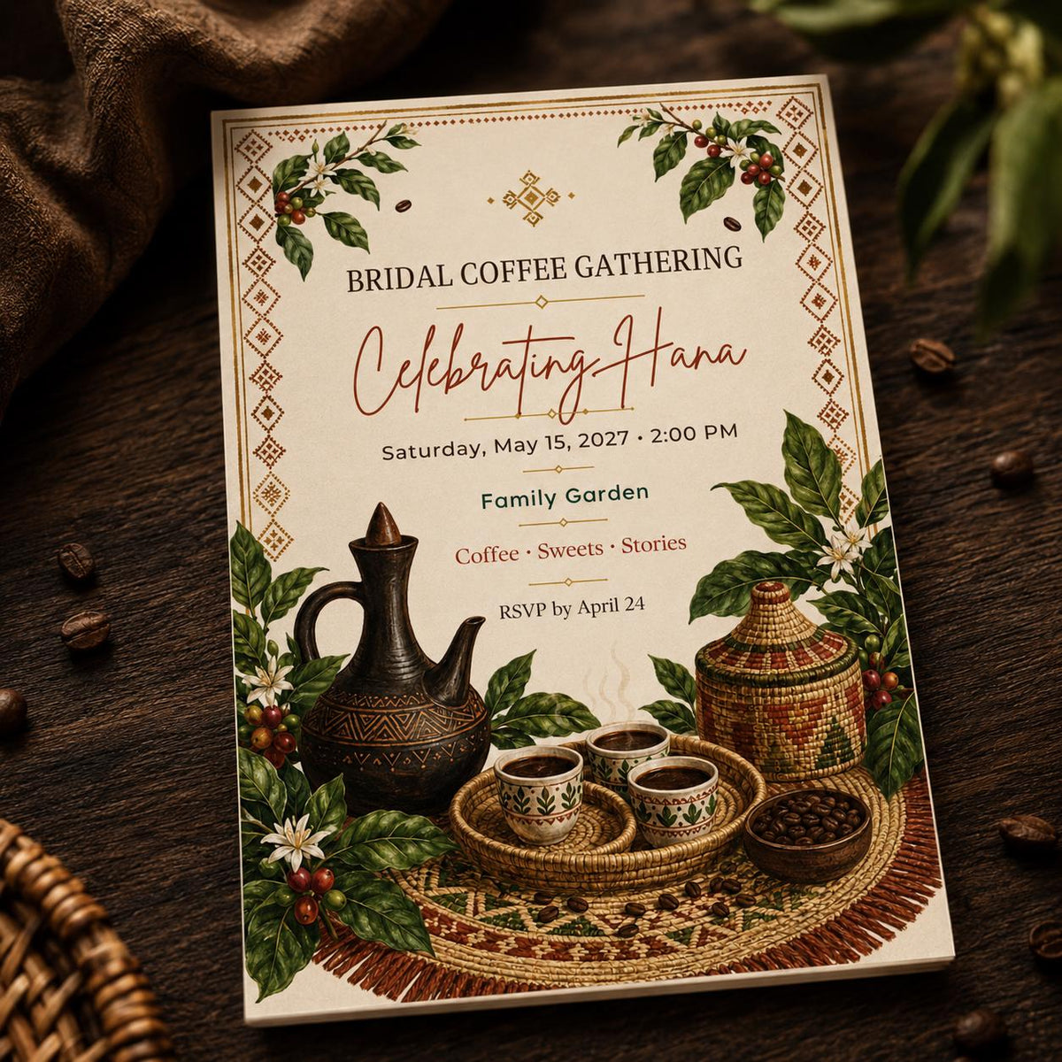 Ethiopian Bridal Coffee Gathering Invitation — digital invitation, instant download
