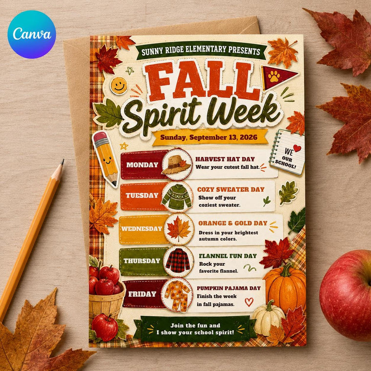 Fall Spirit Week Flyer with School Supplies