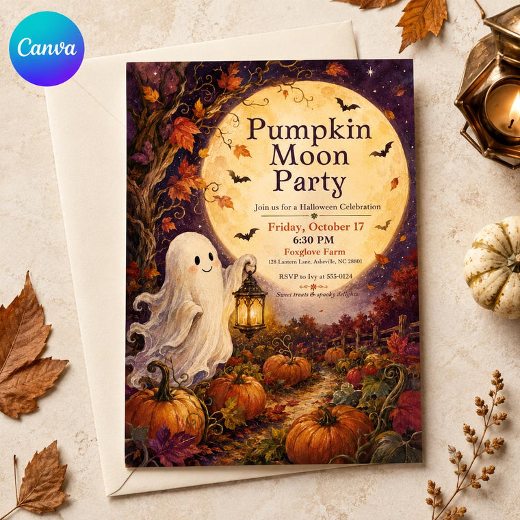 Farm Halloween Moon Party Invitation