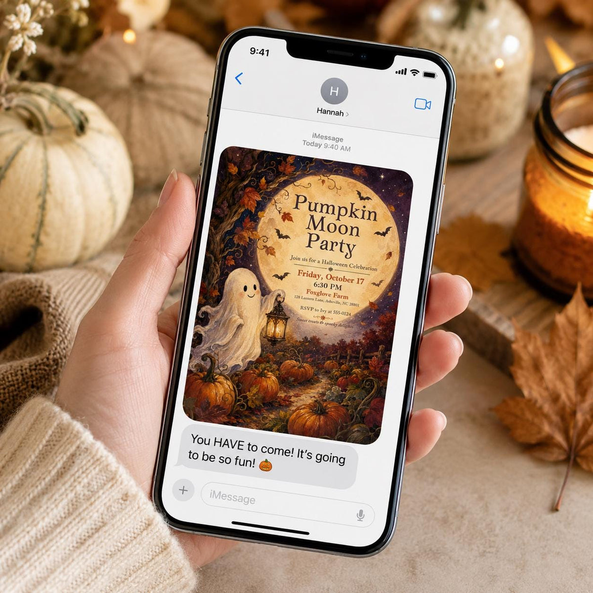 Farm Halloween Moon Party Invitation — digital invitation, instant download
