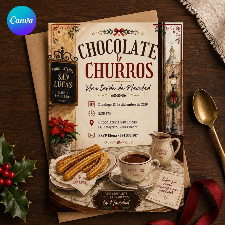 Fiesta Invitación Chocolate y Churros Navidad Invitation